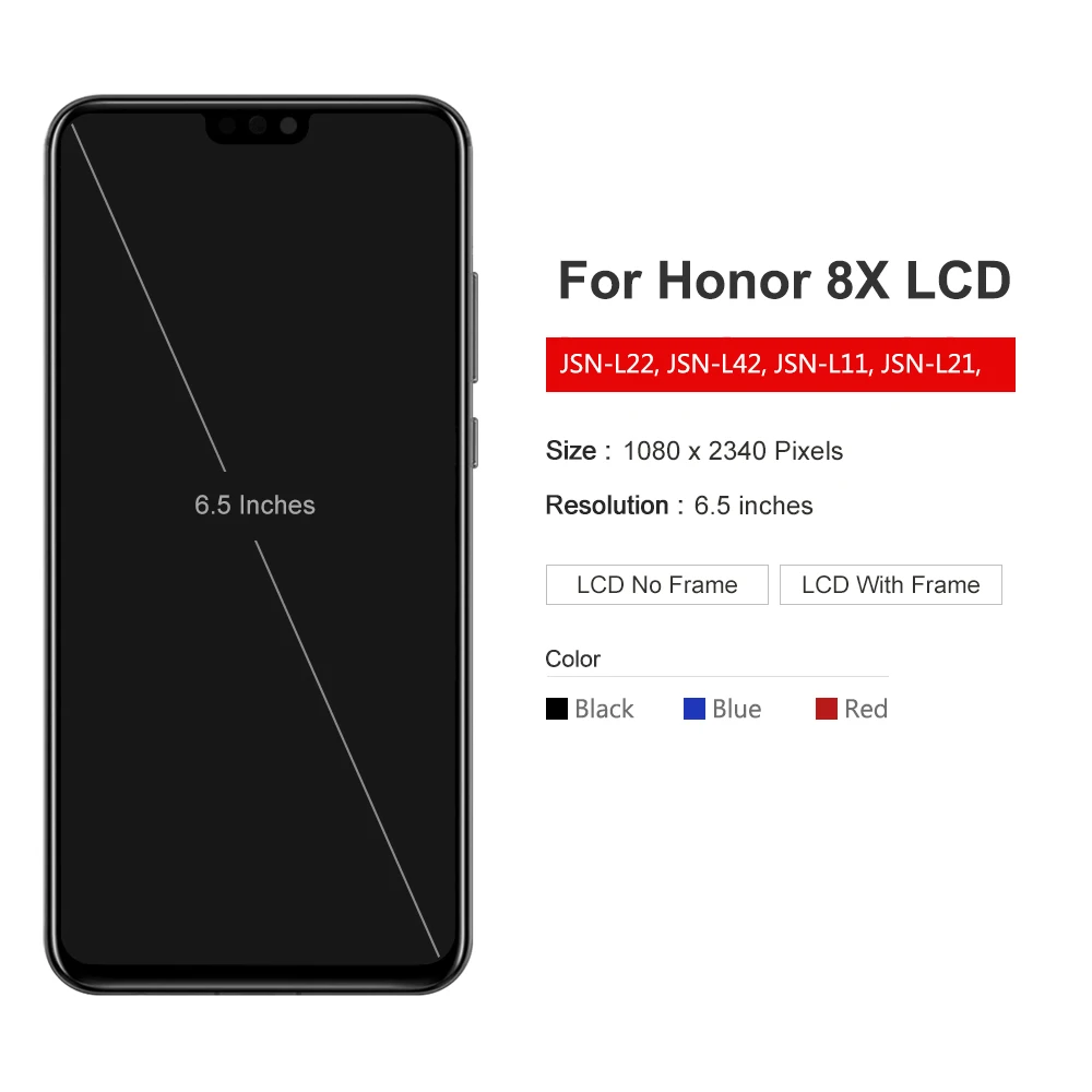 Honor 8X 용 LCD 디스플레이 터치 스크린, 프레임 디지타이저 어셈블리 포함, AAA 품질, 6.5 인치