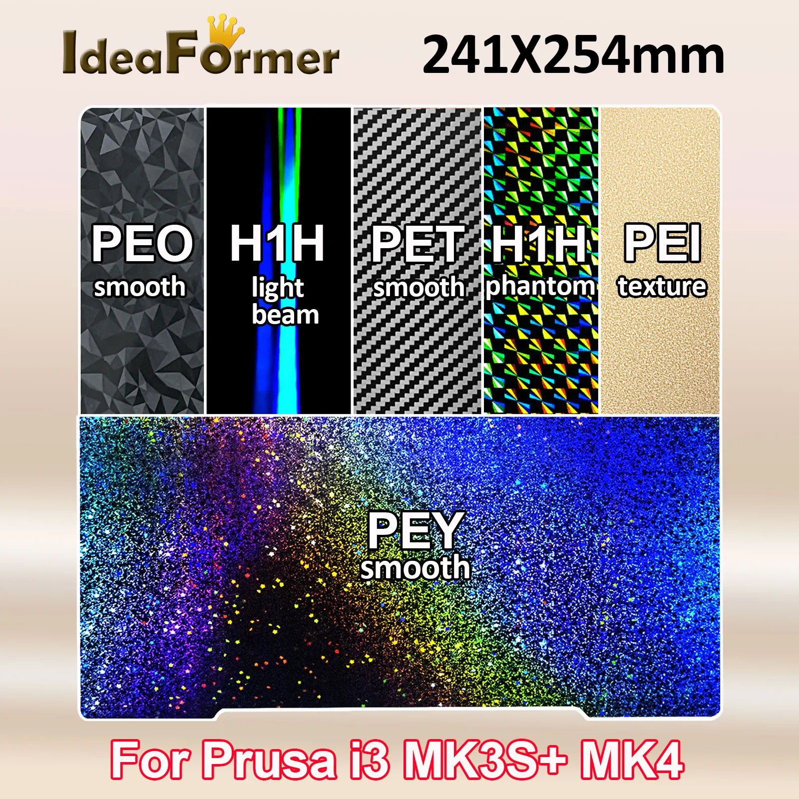 Mk3S Peo Build Plate H1H Per Prusa I3 Mk2.5S Mk3 Double Sided Pei Spring Steel Sheet Pet Carbon Per Prusa I3 Mk3S + Aggiornamento Mk4