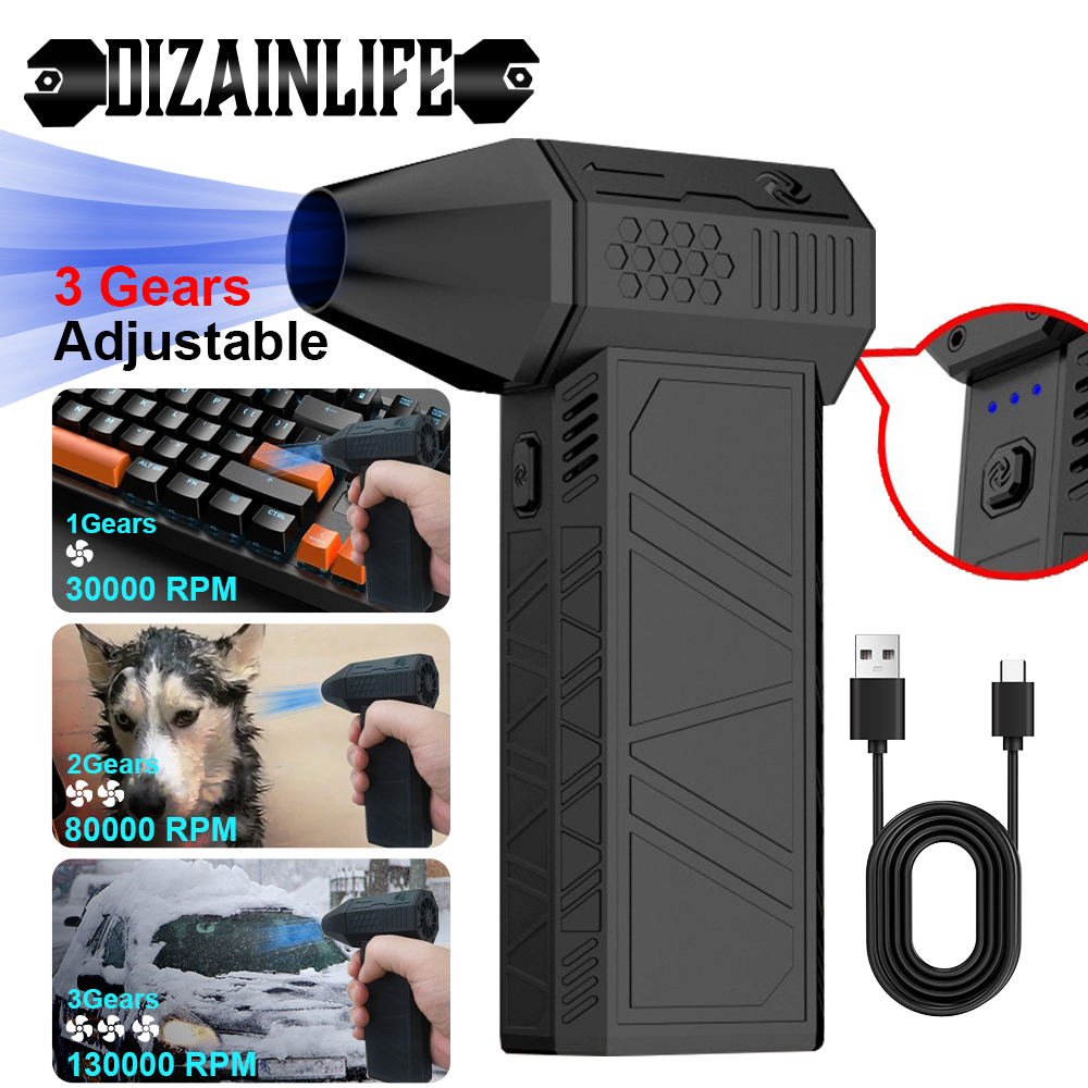 130000RPM Mini Turbo Jet Fan Electric Air Duster Brushless 3 Gear Adjustable Wind Speed 52m/s Car Computer Cleaning Blower Tool