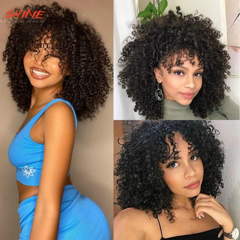 Shine Short Pixie Bob Wig Synthetic Hair Wigs With Bangs Curly Glueless Wig Highlight Water Wave Blonde Colored Wigs For Women