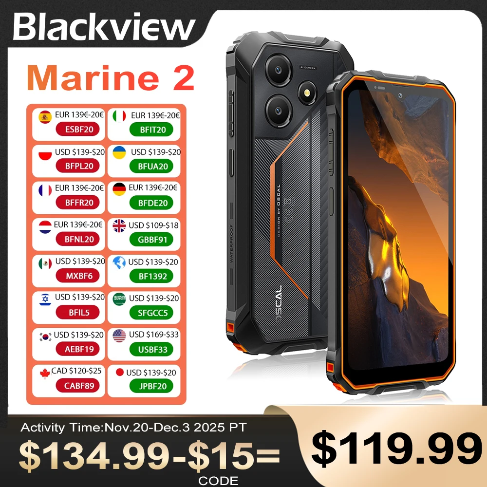 Blackview OSCAL Marine 2 Rugged Phone 8GB RAM 256GB Smartphone AI 11000mAh Battery 6.56 " HD+Display Unisoc T61 Android 15 NFC