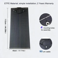 Panneau solaire flexible monocristallin 100W 12V 18V ETFE étanche et pliable pour camping-car, bateau, camping, maison, batterie hors réseau 3