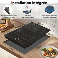 Cooksir Plaque Induction 2 Feux avec Prise, Plaque de Cuisson électrique Encastrable 30CM, 3500W, Deux Commandes Tactiles avec Curseur Ronds, Zone Flexible Combinée Grill, Fiche 240V 5