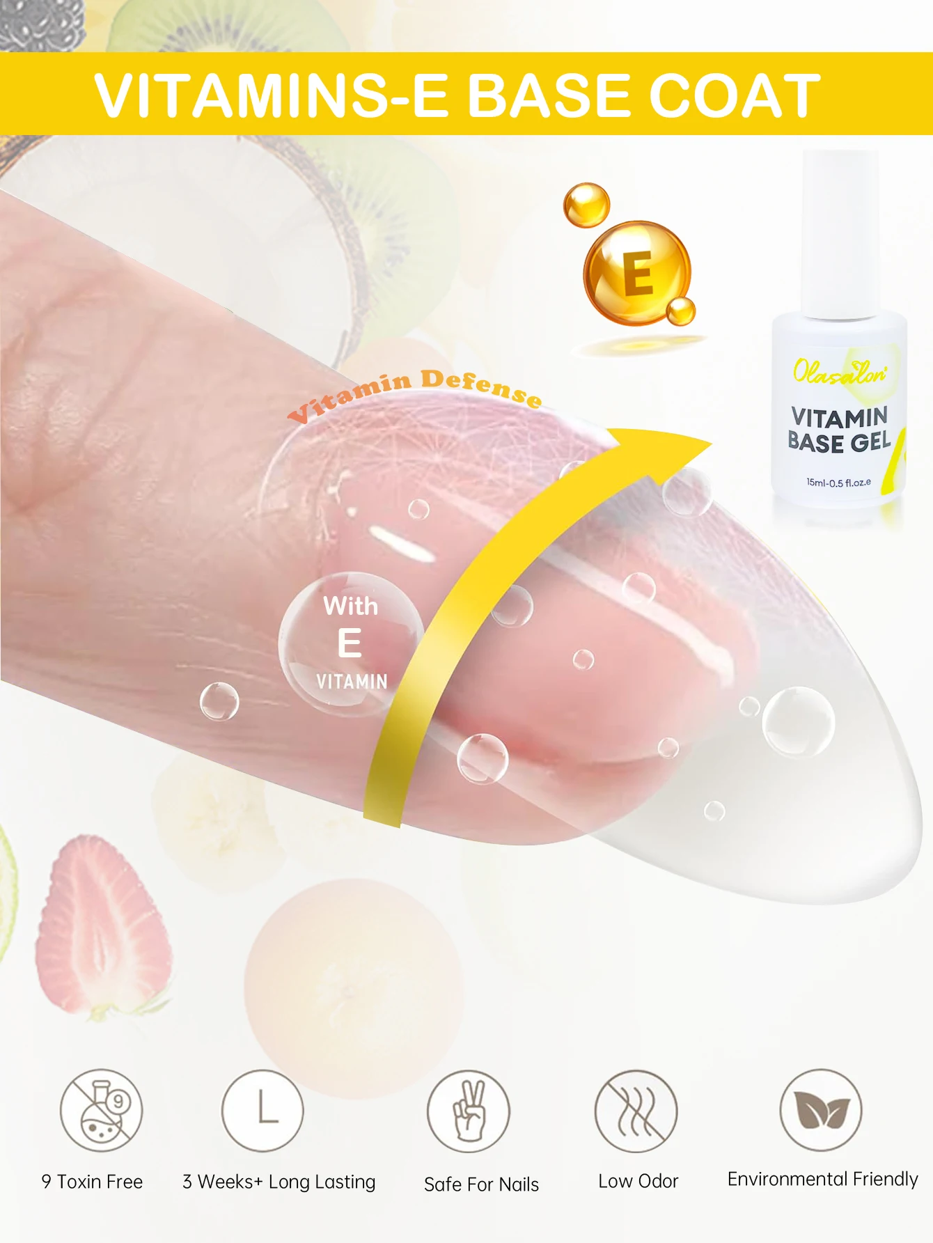Peelable Vitamin Base Base Gel for Gel Nail Polish, Protect, Strengthen and Repair Nails, Clear Gel, UV LED, Home and Salon