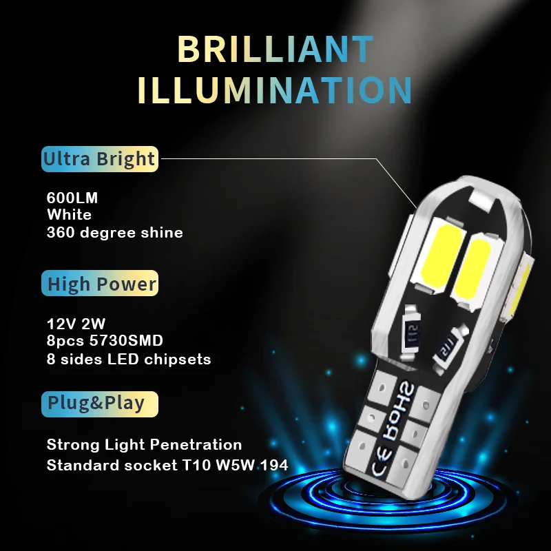LED ڵ ׸   , , ڵ ȣ , W5W T10 LED  Canbus 5730 8SMD 12V 6000K 194 168, 10 