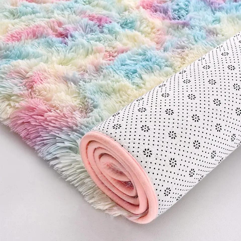 Fluffy Rainbow Shaggy Rugs for Kids Bedrooms