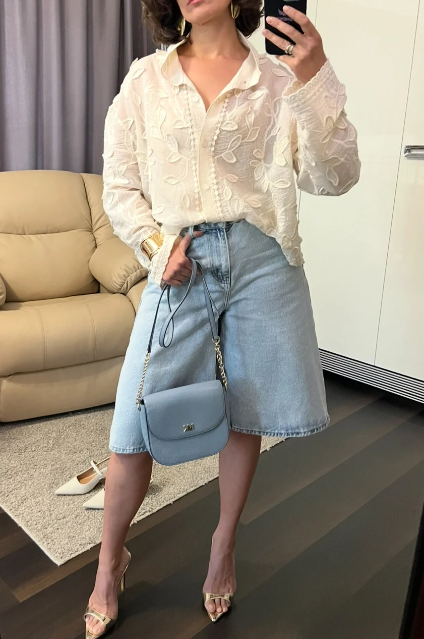 Spring Leaves Embroidery Blouse - Long Sleeve Casual Women's Shirt photo review