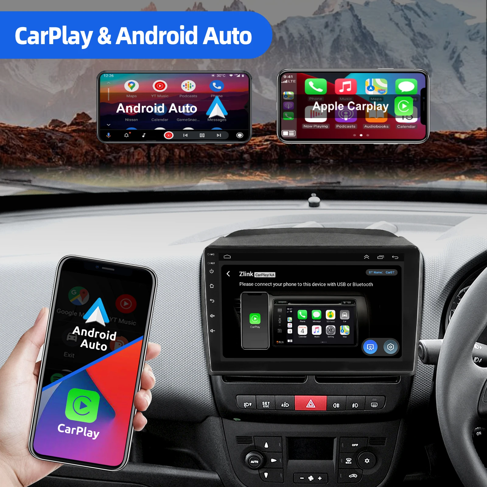 Radio Estéreo para Auto MOPECT de 9 Pulgadas con Android 15, GPS, Navegación, Bluetooth, AM/FM, Carplay, 32G/64G para Fiat Doblo MK2 2010-2015/ Opel Combo D 2011-2017 8