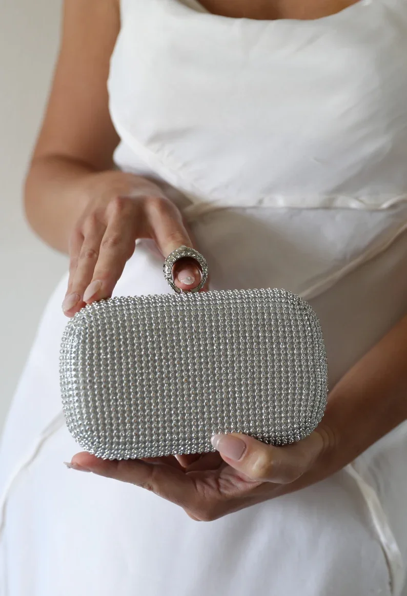 

Wedding Bridal Clutch Crystal Gold Rhinestone Bag Evening Purse Silver Evening Minaudiere Handbag Luxury Rhinestone Box