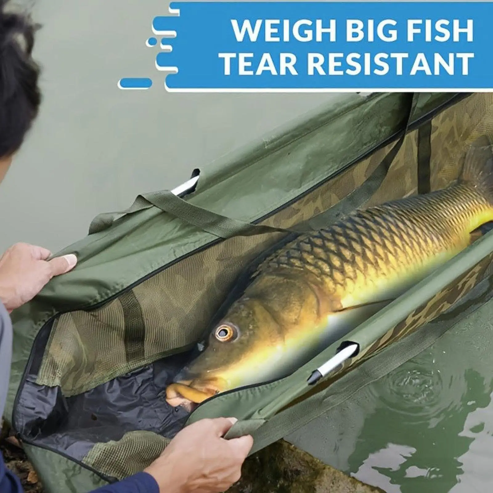 Foldable Mesh Weigh Sling Outdoor Fishing Bag for Bass Carp Wearproof Fish Weigh Bag Large Capacity Protective Fish Pouch