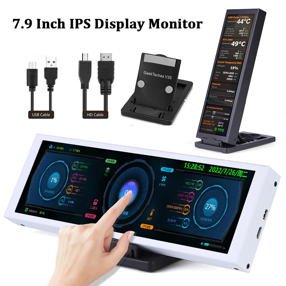 7.9 Polegada faixa longa ips lcd monitor 1280x400 computador pc cpu gpu ...