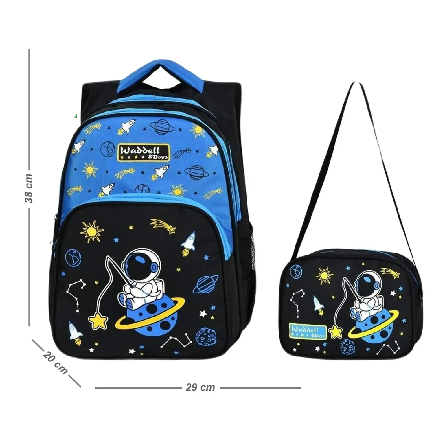 Waddell Astronaut Pattern Kids Backpack and Lunch Box, Backpack Waterproof Package Student School Stationery, High Quality Brand