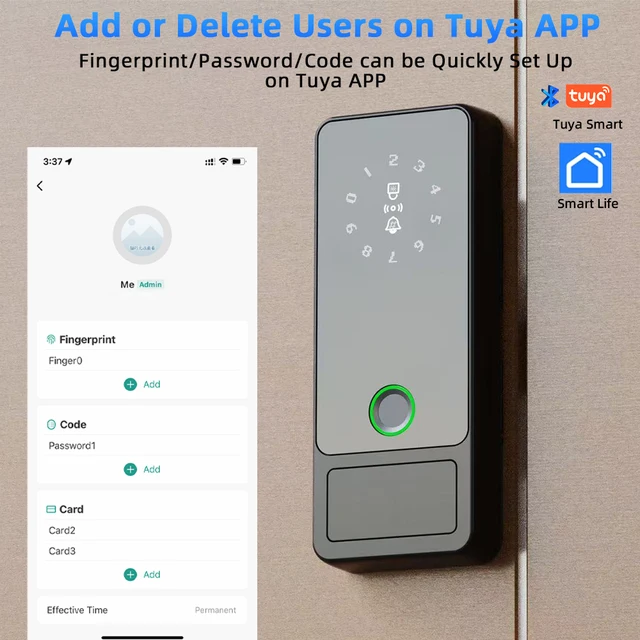 RAYKUBE G18 Tuya Bluetooth Smart Door Lock Fingerprint Electronic Digital Lock APP/IC Card/Password Unlock For Steel/Wooden Door 5
