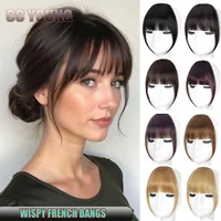 Wispy français frange de cheveux humains pince sur frange d'air légère pour les femmes usage quotidien noir, brun,bourg, blond couleur frange Extensions de cheveux 1
