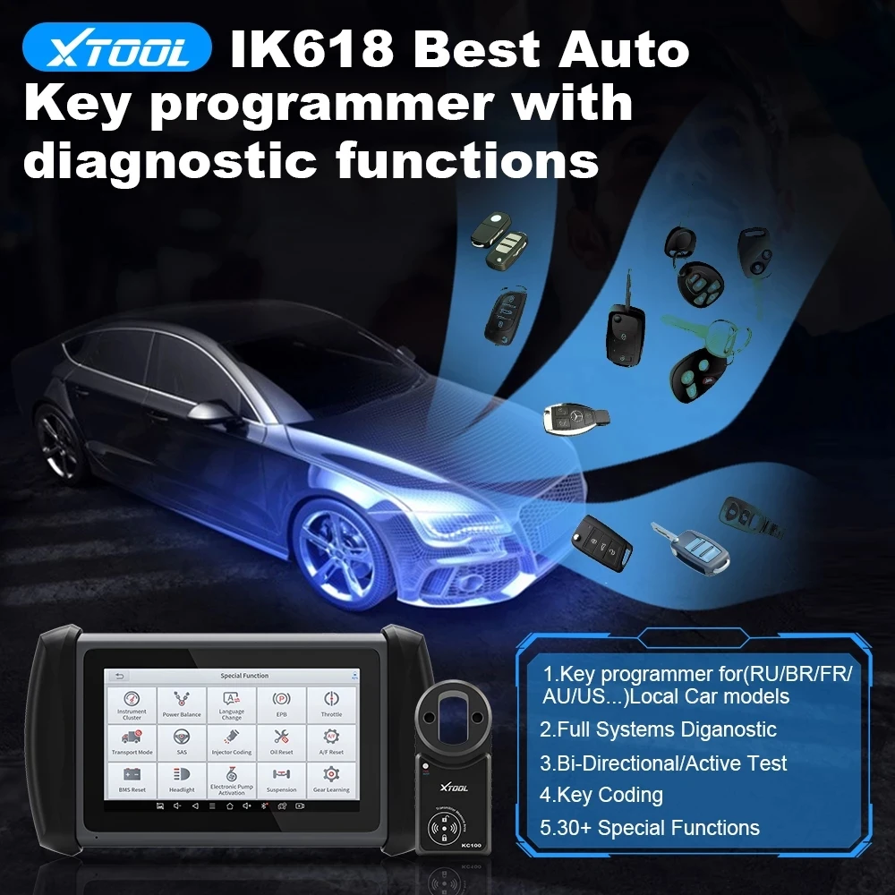 XTOOL InPlus IK618 Key Fob Programming Tool Auto Car OBD2 Diagnostic Tools 30+ Reset Function Active Test X100 Pad3 Free Update