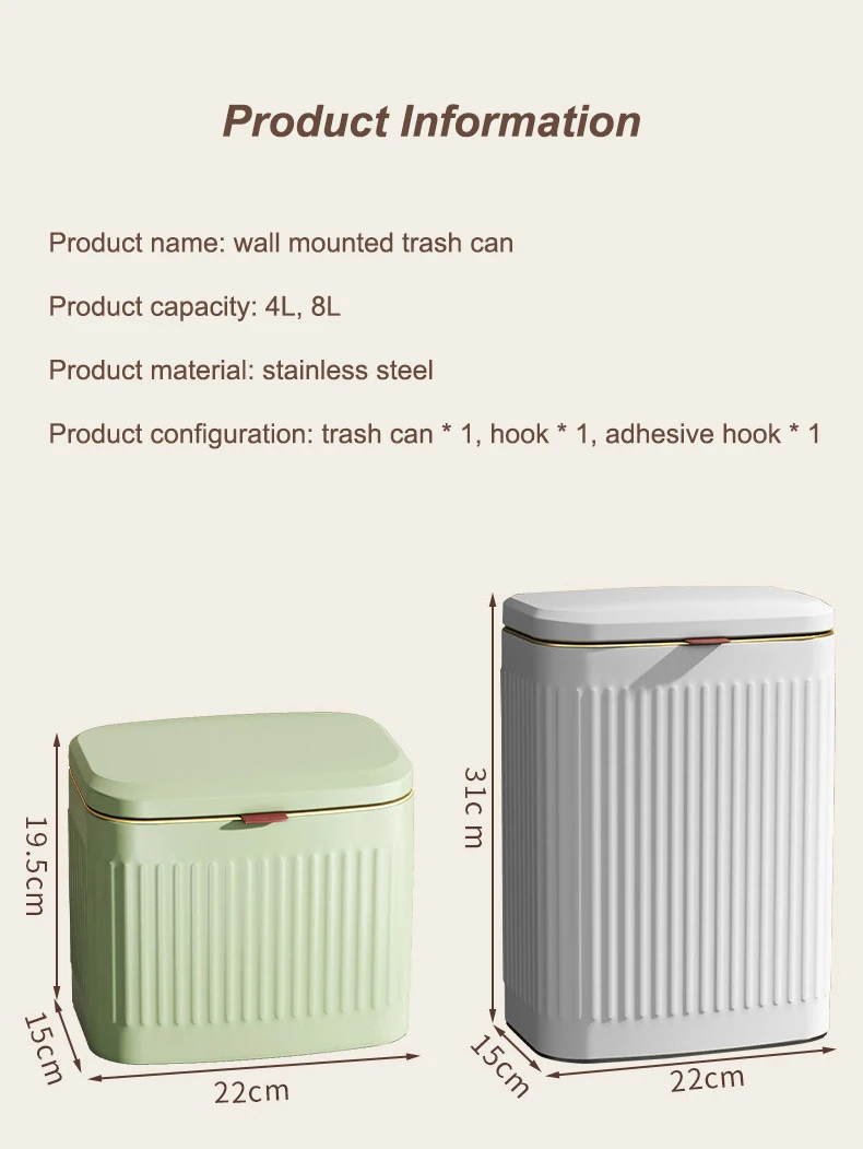 Poubelle De Cuisine Suspendue Avec Couvercle, Poubelles De Placard Pour Porte D'armoire De