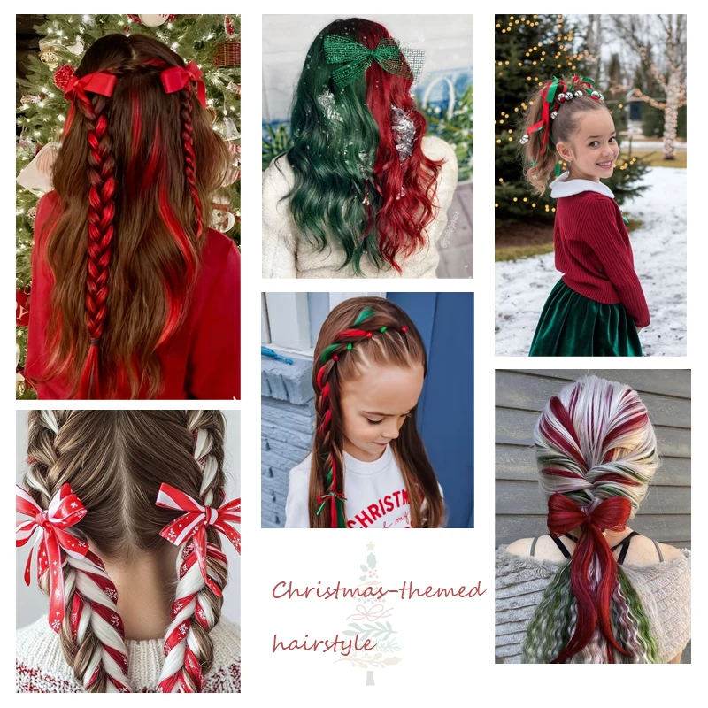 2Pcs Long Braiding Hair Ponytail Extensions Hairpiece Christmas-themed Hairstyle for Kids Jumbo Braids Hair Ponytail for Party