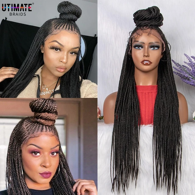 Braided Wigs 28'' Lace Frontal Cornrow Wig Knotless Synthetic Braided Lace  Front Wigs with Baby Hair for Black Women Afro Style - AliExpress