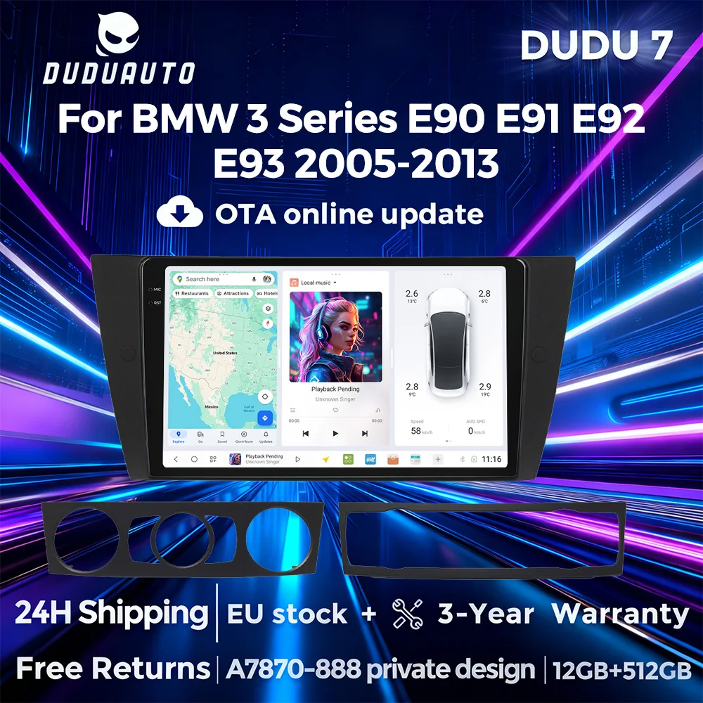 DUDUAUTO Auto Radio Multimedia Für BMW 3er E90 E91 E92 E93 2005-2013 Android 13 2DIN Carplay Auto DSP WIFI Navi FM Autoradio
