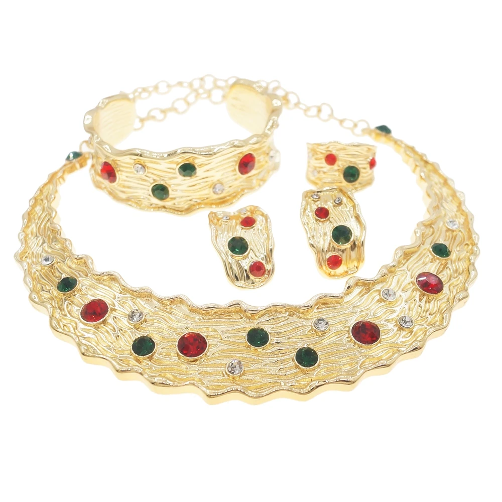 

Jewelry For Women Classic Choker Style Colorful Rhinestone Round Necklace Bracelet 24 Gold Plated Evening Engagement Jewelry
