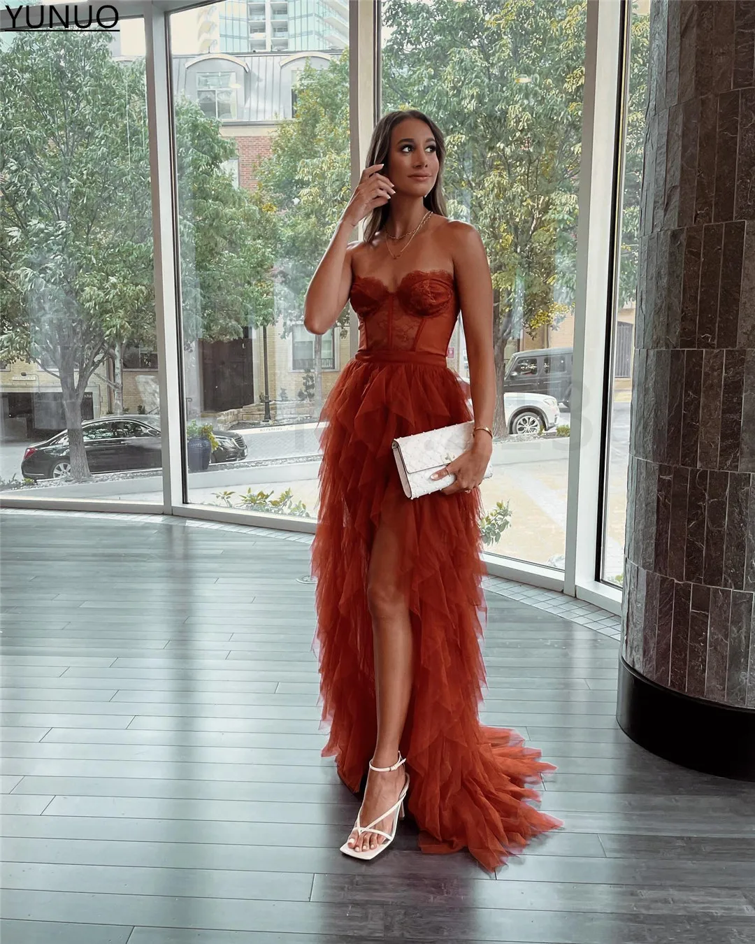 Yunuo Sexy Lace Boned Bustier Gown Prom Evening Dress Ruffle Tulle Skirt  Side Split A-line Long Formal Dresses For Wedding Party - Prom Dresses -  AliExpress