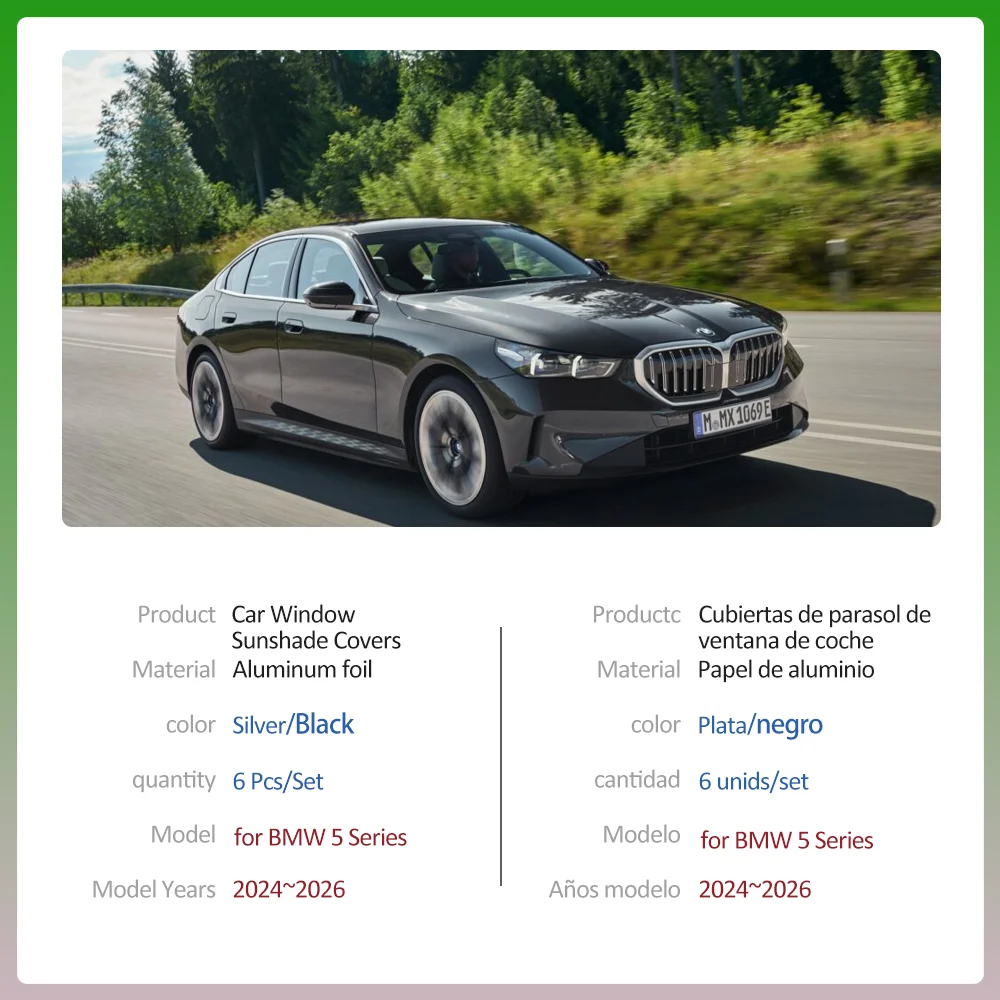 BMW 5 시리즈 G60 520i M 스포츠용 선쉐이드 20242026 앞유리 커튼 사이드 루프 윈도우 선 바이저 선루프 커버  액세서리-Freehip.co.kr