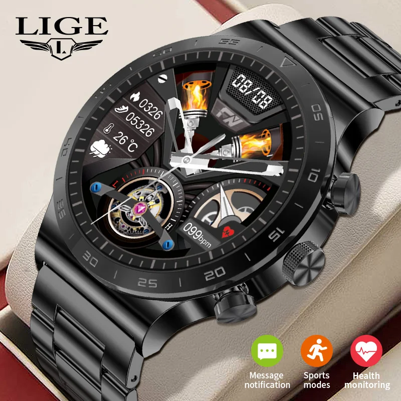 

LIGE Smart Watch Men 2022 NEW Fitness Tracker Sports Watches Bluetooth call Waterproof IOS Android Stainless Steel Smartwatch