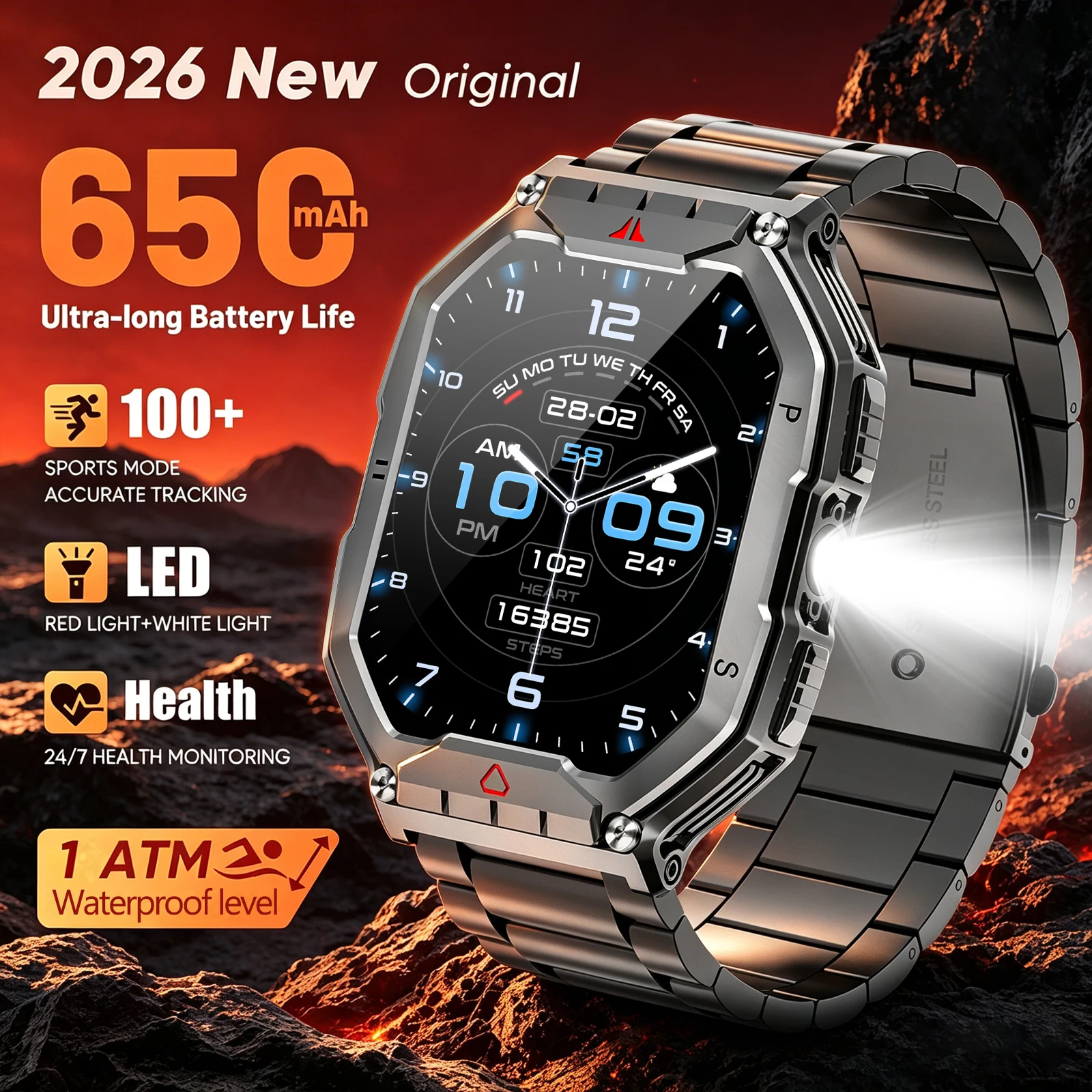 2026 Fashion 2.1 Inch AMOLED Smart Watch Men Bluetooth Call 107 Sports Mode GPS Trajectory Heart Rate Blood Pressure Oxygen Monitor 650mAh Long Standby Waterproof Fitness Tracker Smartwatch For Android IOS 1