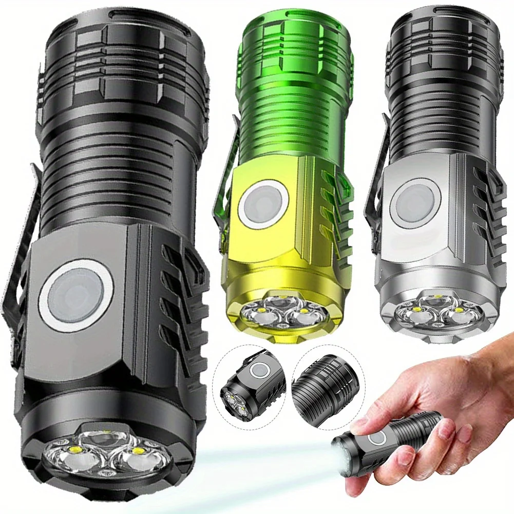 3 Mode LED Mini Flashlight - 300LM, Zoomable, Aluminum Alloy, 6 Pack, For Camping Hiking Emergency