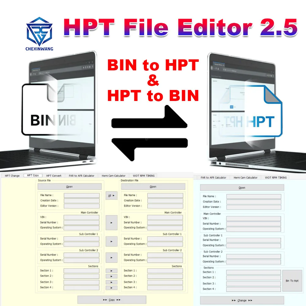 

HPT File Editor 2.5 HPT to BIN & BIN to HPT Converte Software for HP Tuners .BIN File Editing .HPT Raw Edit Unlock Tuner