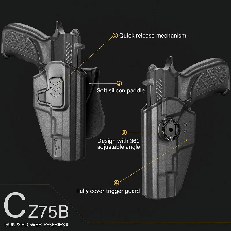 OWB Holster for CZ 75B 75 Campact, CZ P10C, CZ P09 Pistol Tactical Index Release Polymer Holster with Paddle,Right Hand,Gun Bags 4