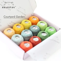 Rhapsody Pearl Cotton Crochet & Embroidery Thread Set - 12 Balls of Premium Mercerized Egyptian Cotton - Size 8 (Courtyard Garden)