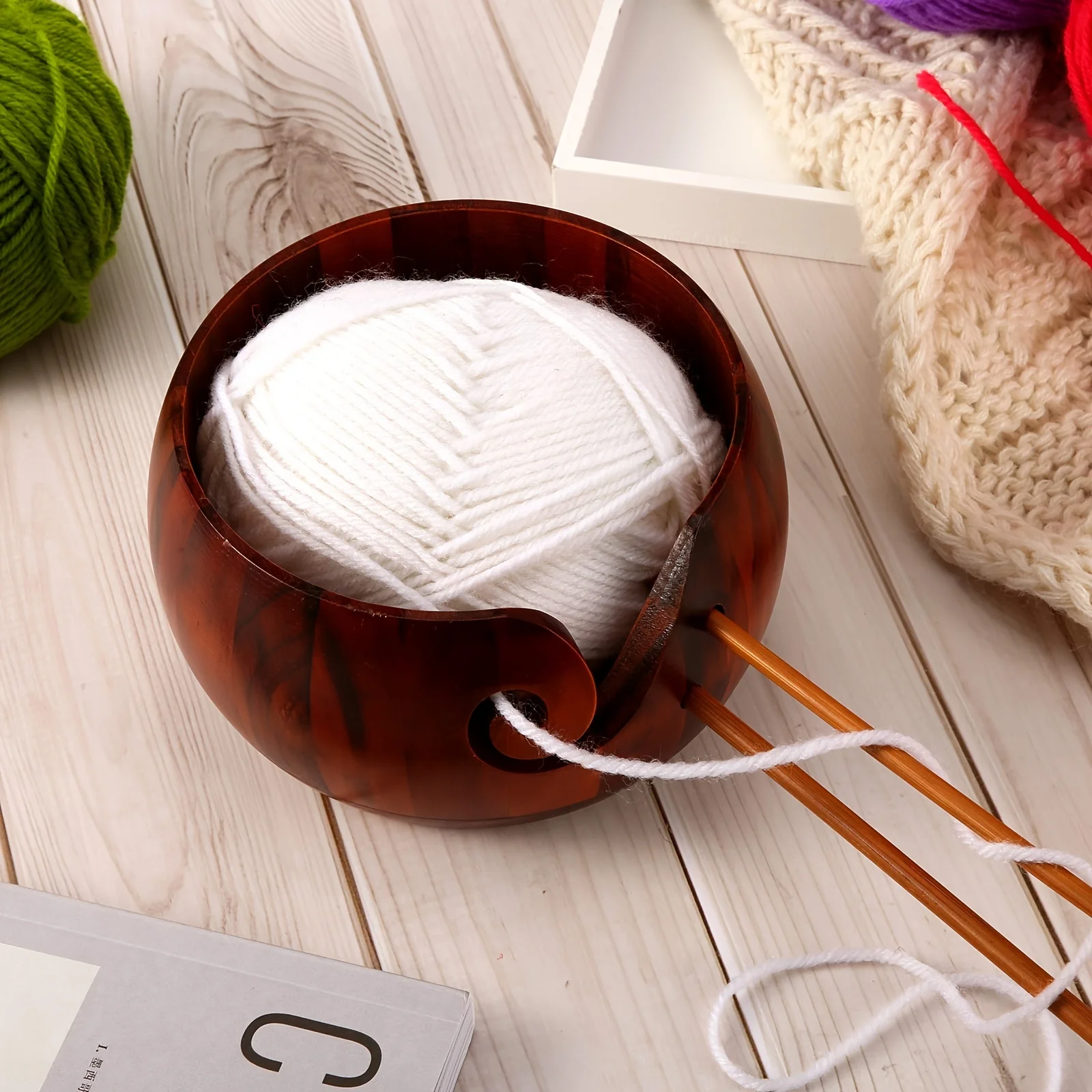 1pc Three Color Wooden Yarn Bowl For Knitting Or Crochet