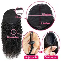 Extensions de queue de cheval bouclées vague profonde cordon queue de cheval pour les femmes noires cheveux humains avec pince en queue de cheval épaisse cheveux naturels # 1B 3