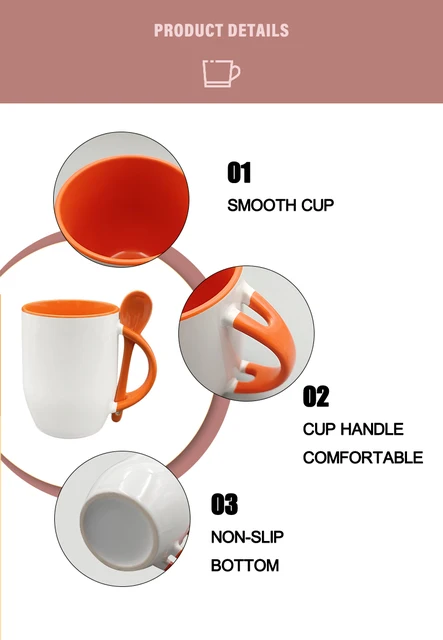 New Arrival 12oz Sublimation Blank Ceramic Printing Machine Mugs Cup With  Color Spoon And Handle