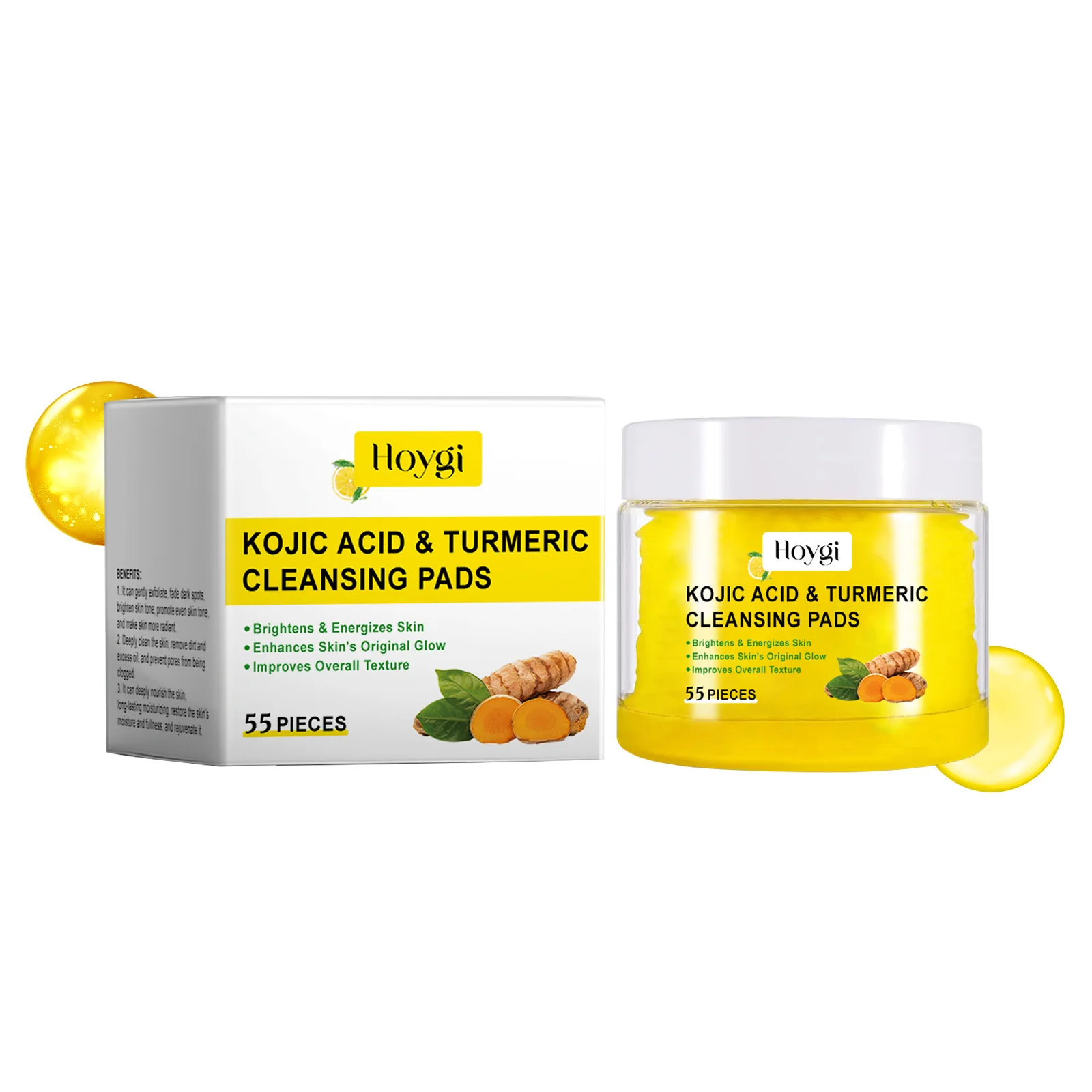 Hoygi 55pcs Turmeric Cleansing Pads Facial Exfoliating Daily Cleansing Remove Dead Skin Smooth Shrink Pore Face Washing Pads 5