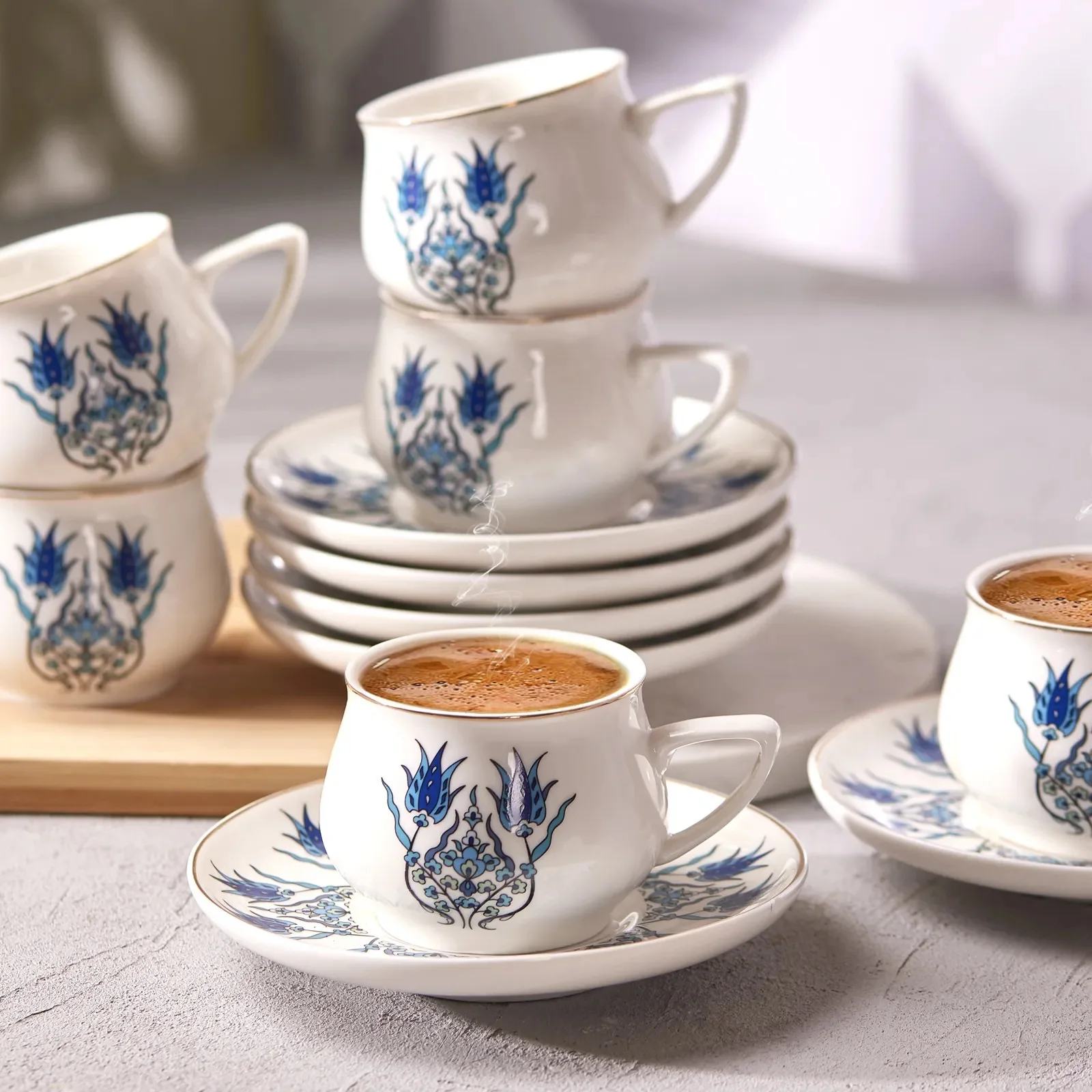 Turkish Coffee Cup Set 12 Pcs For 6 People 90ml Porcelain Ceramic Saucer Mug  Different Patterns Luxury Best Home Kitchen TURKEY - AliExpress