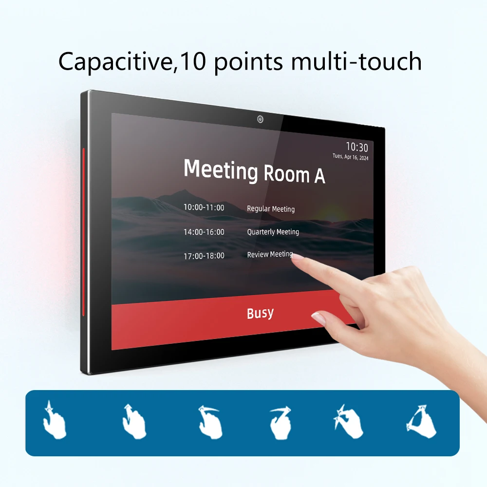 Wall Mount 10.1 Inch Meeting Room Tablet PoE Android Scheduling Panel with LED Lights Touch Screen Conference Panel