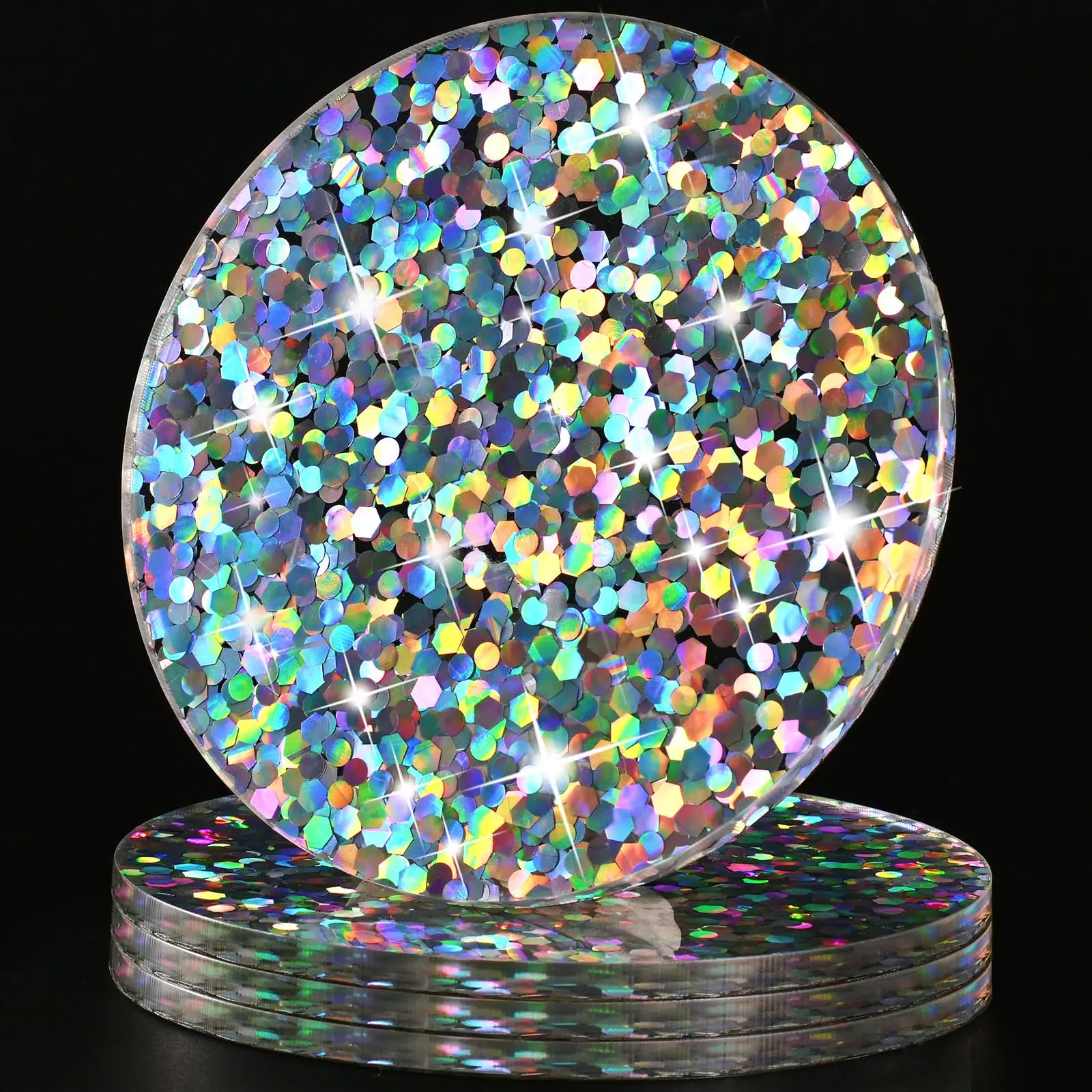 

Sparkling Acrylic Coaster,Set of 4 Dranks Coasters,Bling and Glam Room Decor for Desk,Bar and Coffee Table - 3.75in