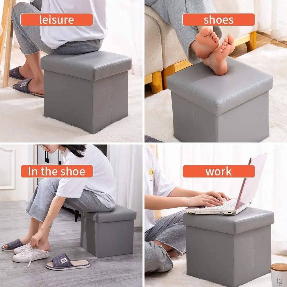 Baúl Puff Taburete Almacenaje Plegable Caja Asiento Banco De Almacenamiento,reposapiés  Otomano Plegable De Piel De Pvc, Asiento - Home Office Storage - AliExpress