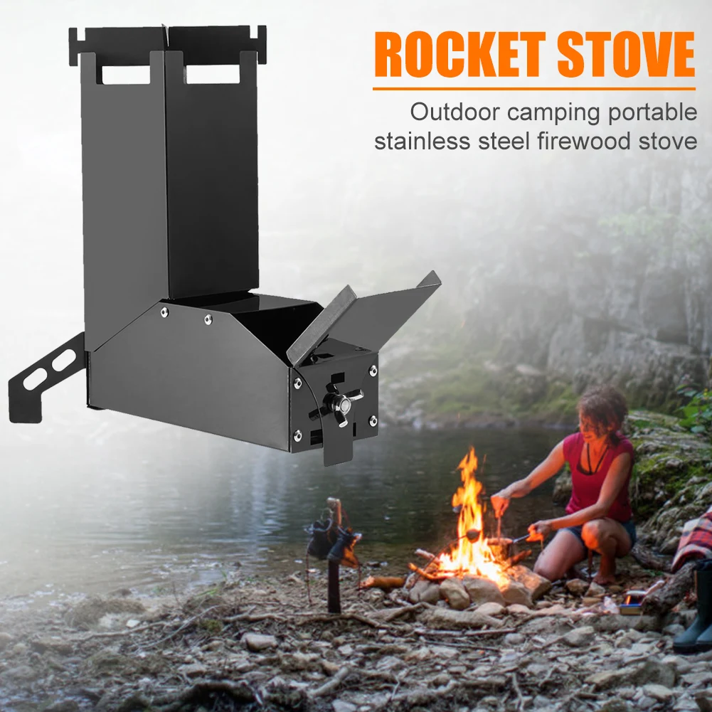 Outdoor Camp Stainless Steel Wood Stoves Backpacking Picnic Hiking Rocket  Stove Camping Portable Outdoor Elements - AliExpress