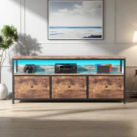 Подставка под телевизор Rosahqnda, винтажный шкаф для телевизора со светодиодами и 3 тканевыми ящиками, комод для гостиной, столовой, спальни, железный каркас