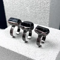 1pcs Price Antique Bronze Plating Natural Black Tourmaline Raw Rough Stone Open Ring Geniune Stone Jewelry 2