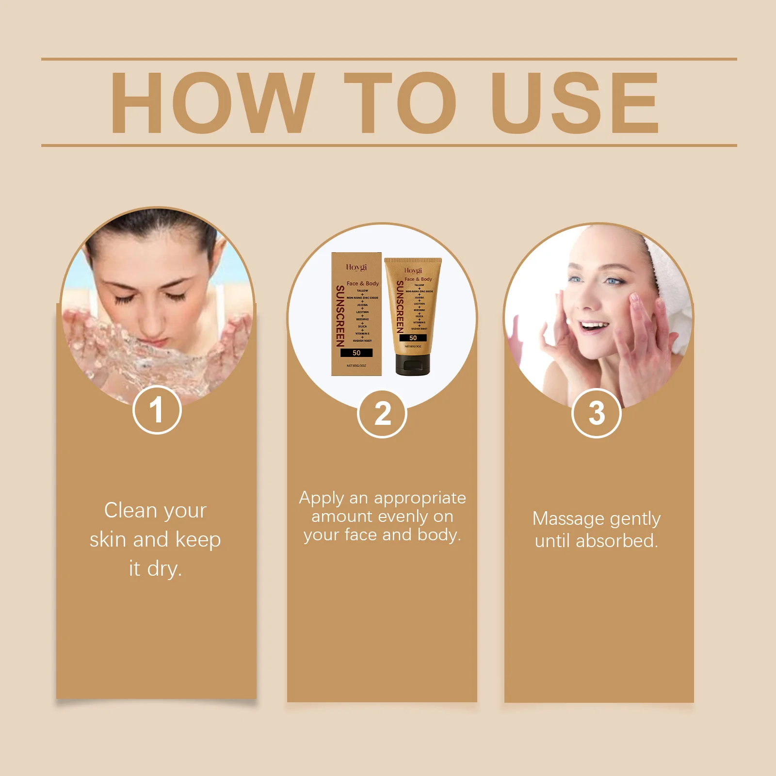 Hoygi Light Sunscreen Cream Refreshing Prevent Sunburn Moisturizing Non-sticky Reduce Dryness Soothing Discomfort Body Sunscreen