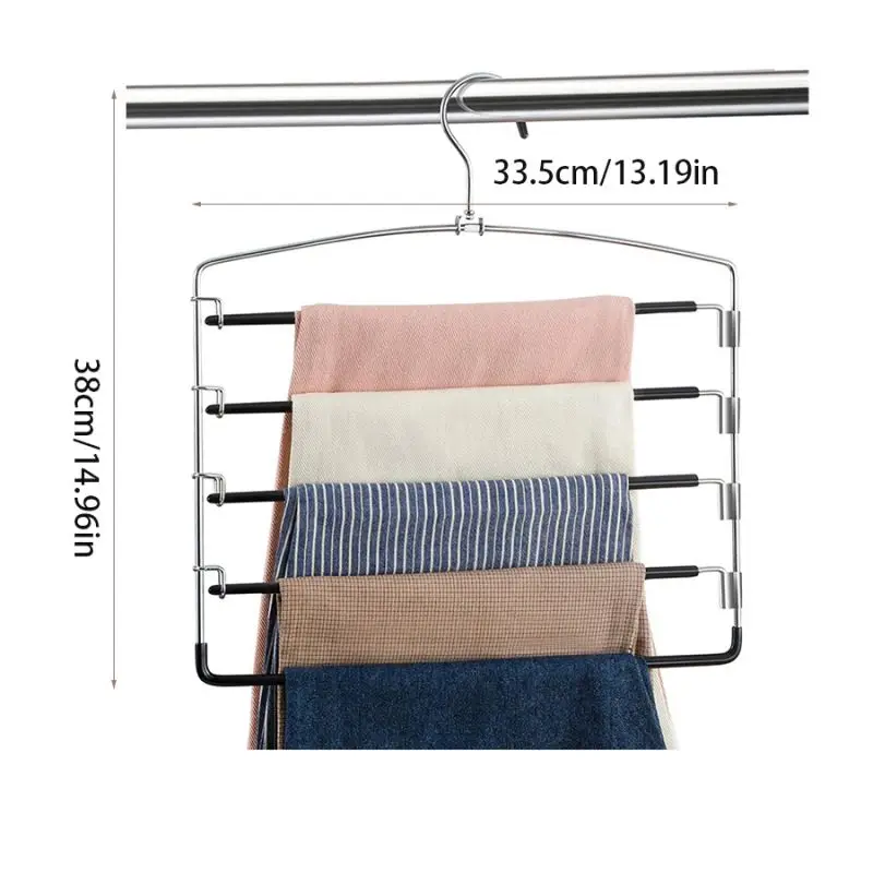 Pants Hangers Non Slip Multi-Layer Swing Arm Pants Hanger Stainless Steel Space Saver Hangers Closet Storage Organizer 6