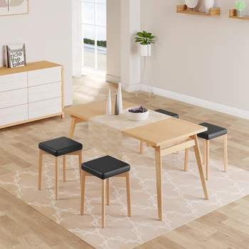 WOLTU 2 PZ/SET Sedia da pranzo da cucina impilabile Sgabello in legno massello con sedile imbottito rivestito in PU Sedia imbottita per sala da pranzo 1