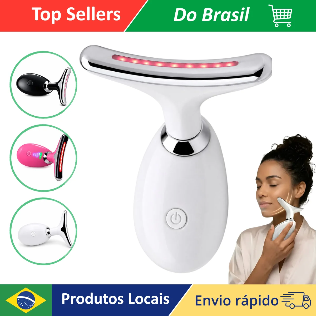 Massageador Facial Anti Rugas LED EMS Elétrico Lifting Rejuvenescedor Pescoço Marblue