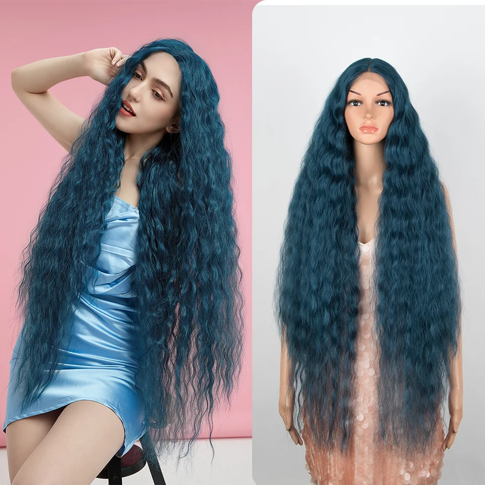 Synthetic Lace Part Wig 42Inch Long Curly Cosplay Wig Blonde Pink Ombre Lace for Women Cosplay Daily Wigs Synthetic lace front wig