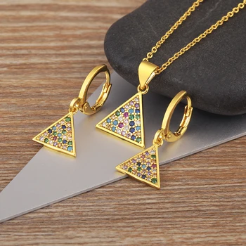 Nidin Exquisite Colorful Zircon Necklace Earrings Triangle Aesthetics Elegant Geometric Design Jewelry Sets Fine Wedding Gift