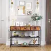 38" Console Sofa Table with 3 Fabric Drawers - Industrial Design with Storage Shelves - Rustic Brown Finish 2